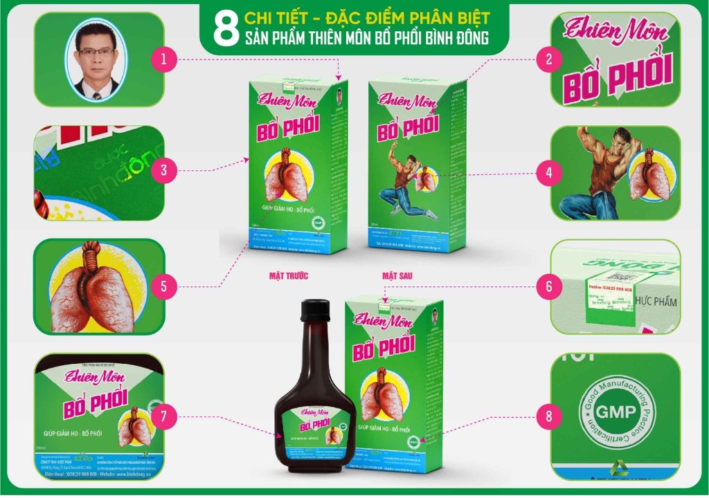 Hình chụp về cách nhận diện sản phẩm Thiên môn bổ phổi Bình Đông