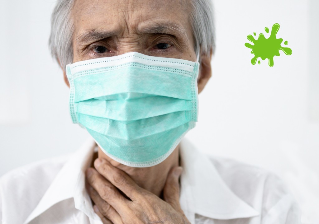 Minh họa đường hô hấp người cao tuổi, dịch nhầy ứ đọng ở cổ họng/phổi